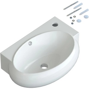 Weißes Aquabatos Handwaschbecken mit Hahnloch und Überlauf, inklusive Montagematerial.