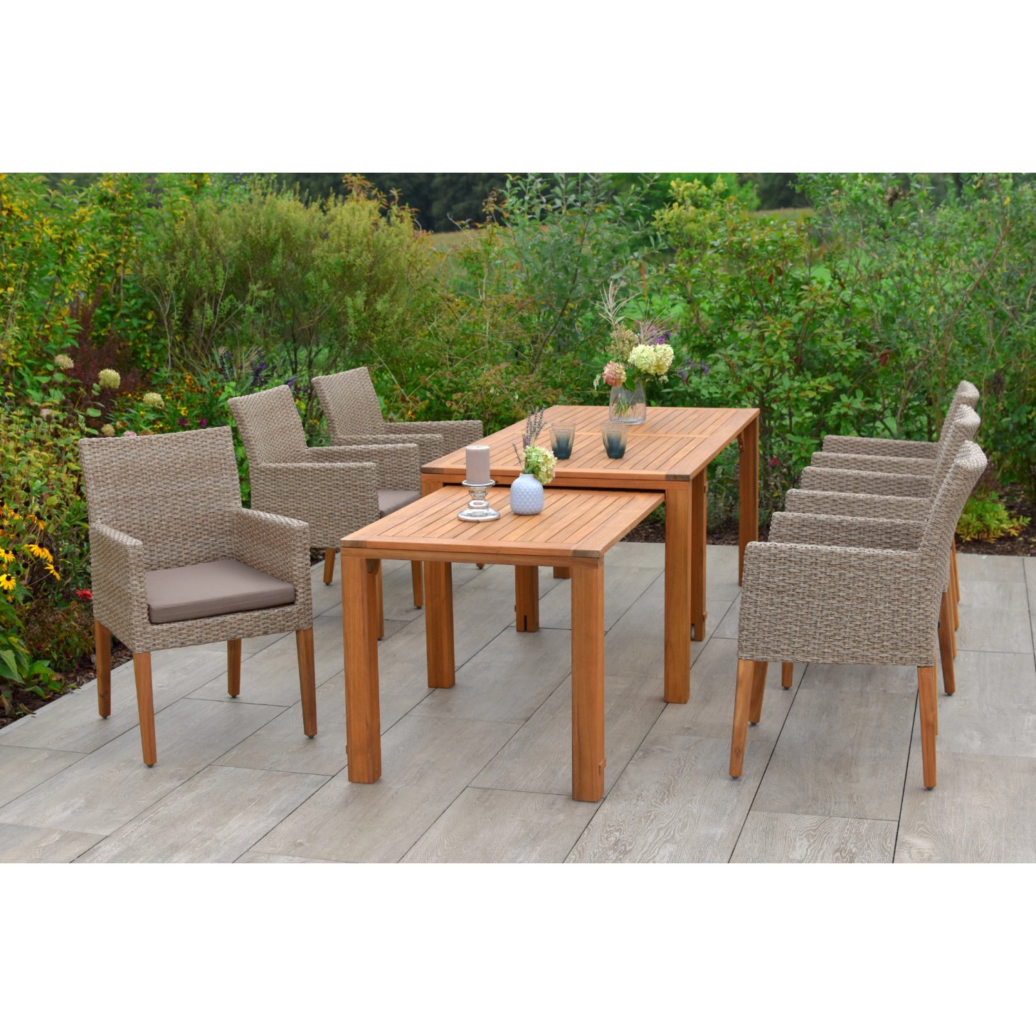 Merxx Ranzano Set 7-tlg. 6 Sessel Flex-Gartentisch Ausziehbar