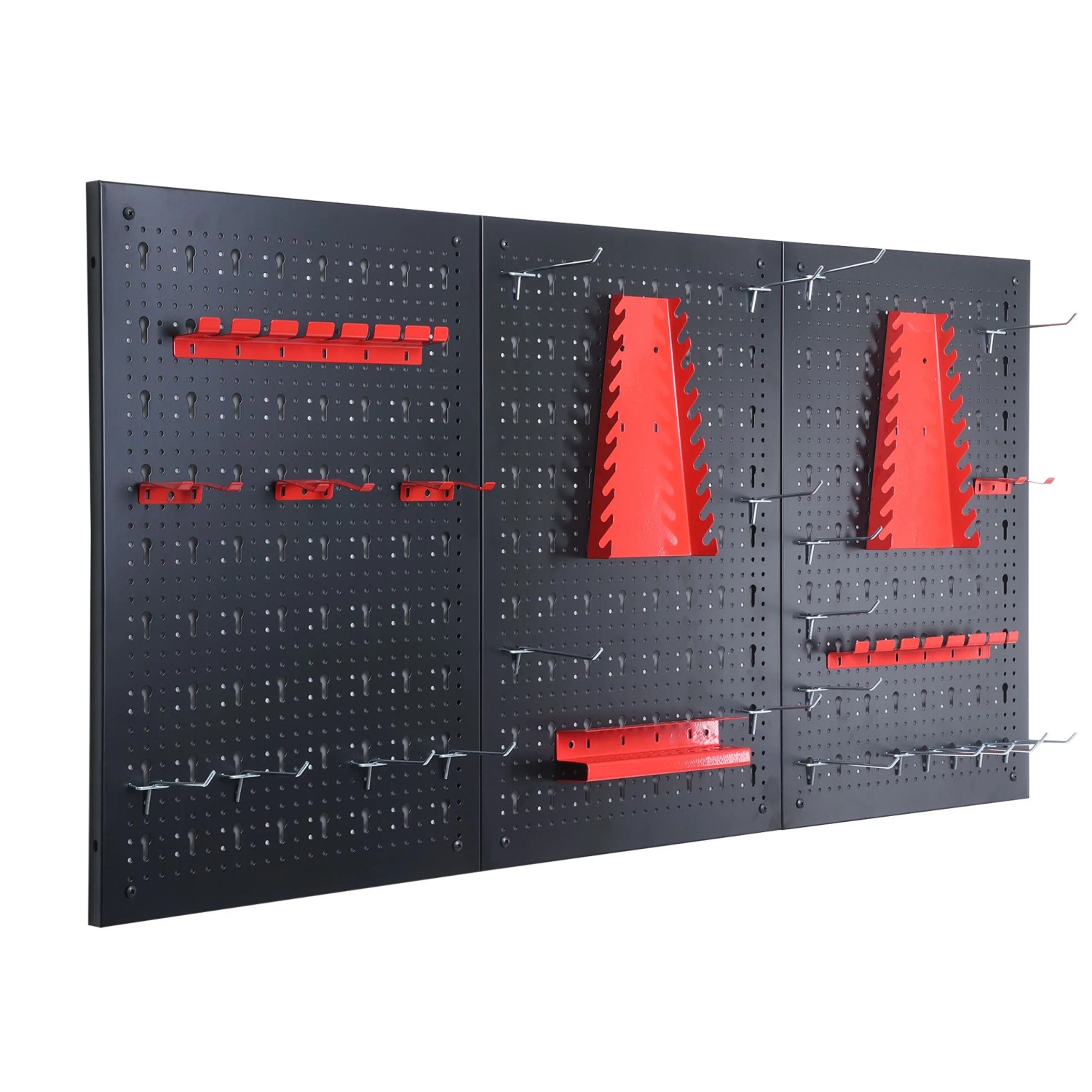 Floordirekt Werkzeugwand Parker Lochwand Set Werkzeughalter Schwarz Rot 3 Platten