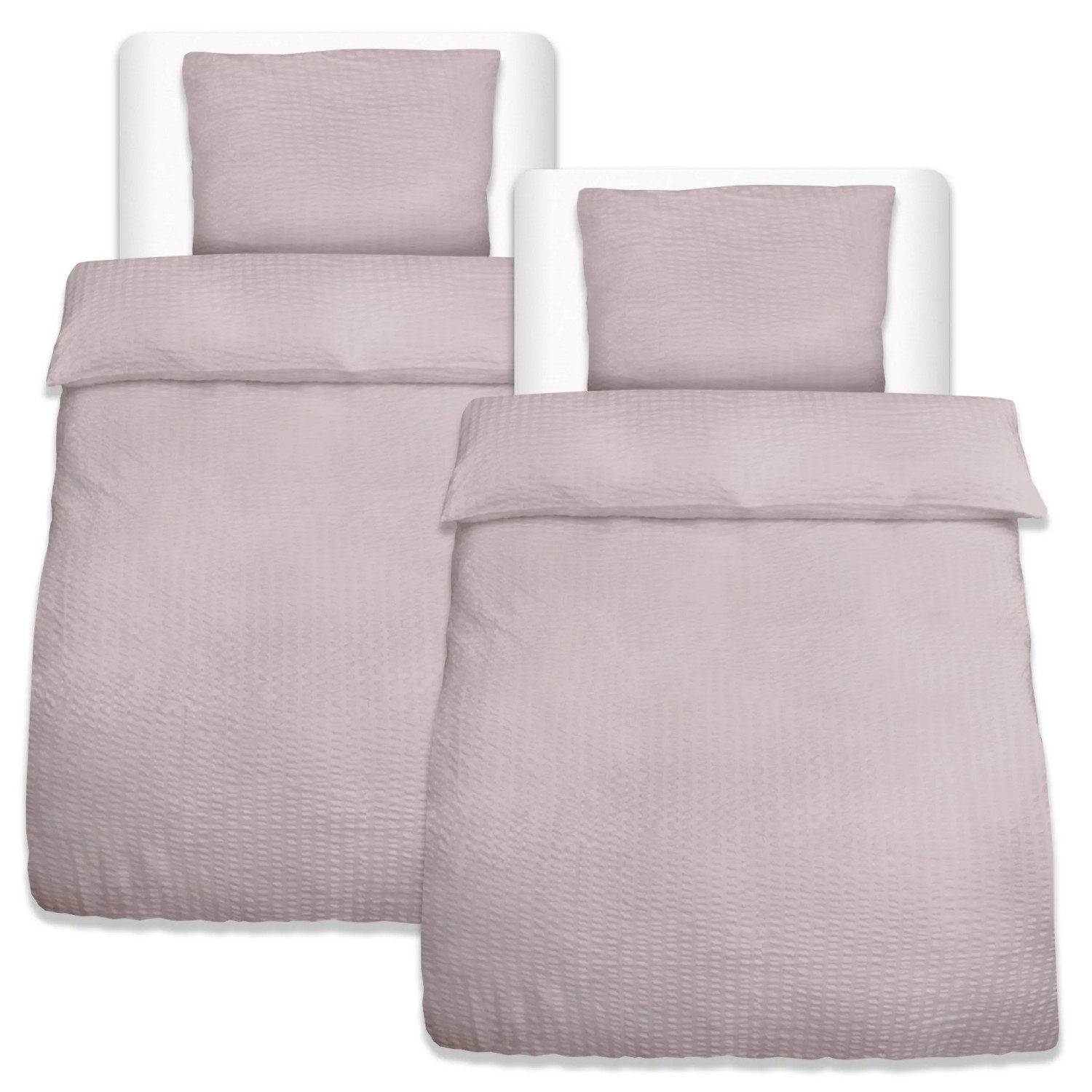 Beautissu 4tlg Seersucker Bettwäsche 135x200 cm & Kopfkissen 80x80 cm Taupe
