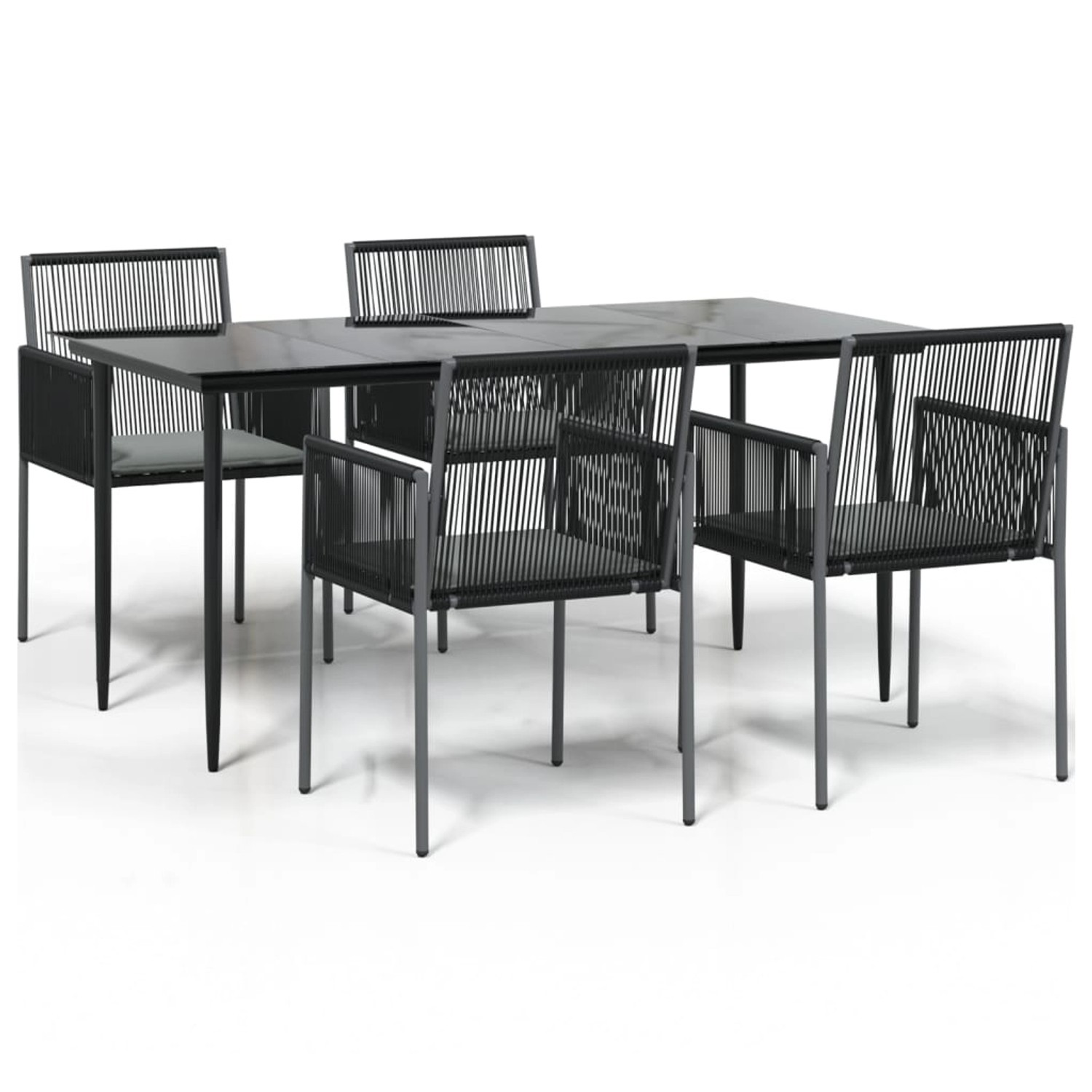 vidaXL 5-Tlg Garten-Essgruppe mit Kissen Schwarz Poly Rattan & Stahl 3187069
