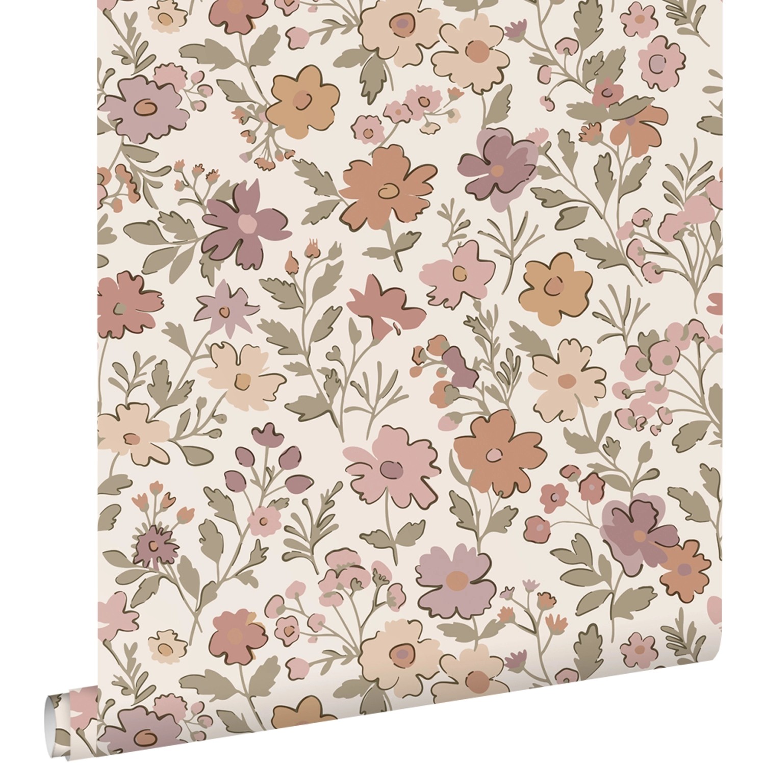 ESTAhome Tapete Blumen Aubergineviolett Graugrün und Terrakotta 53 cm x 10. günstig online kaufen