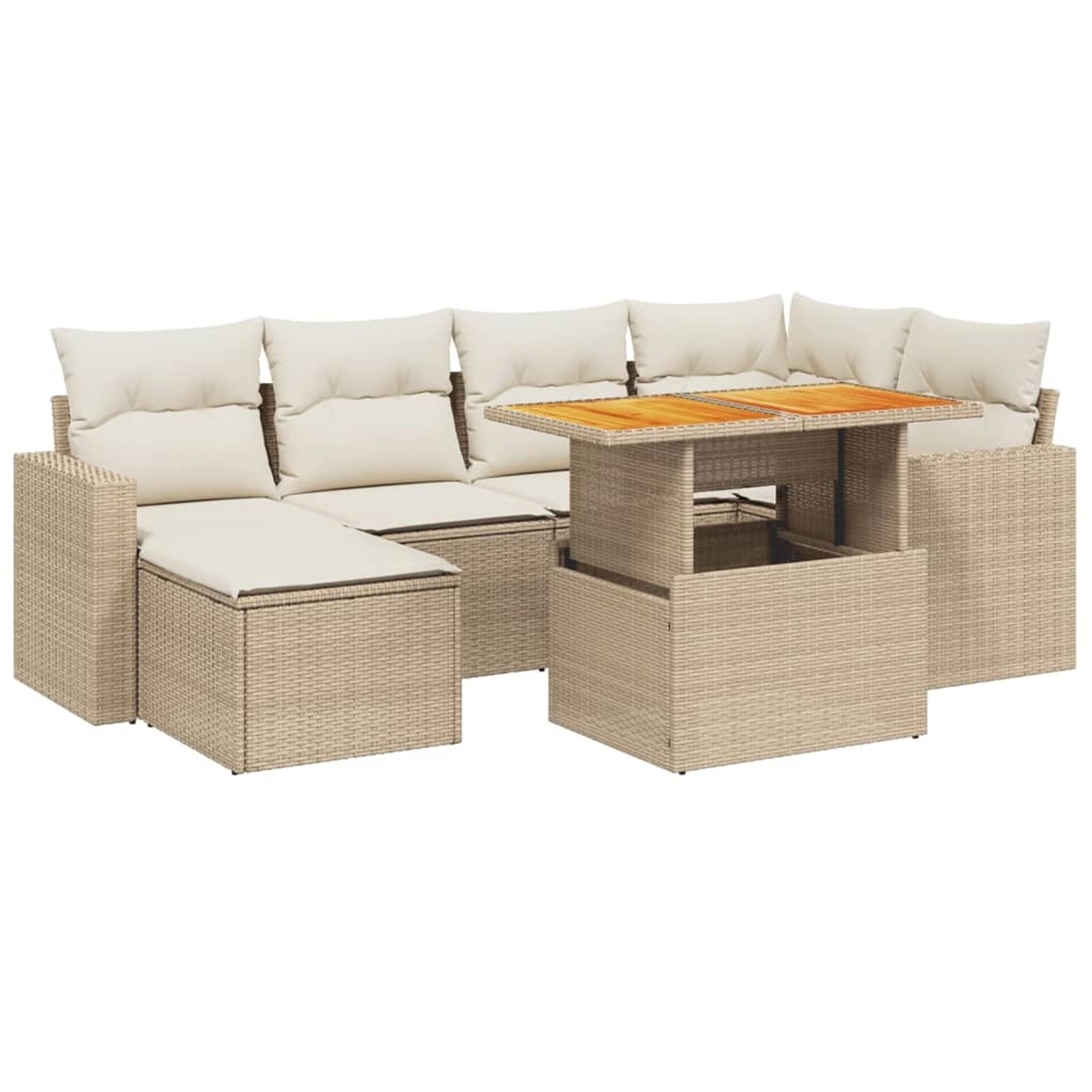 vidaXL 7-Tlg Garten-Sofagarnitur mit Kissen Beige Poly Rattan 3275592 günstig online kaufen