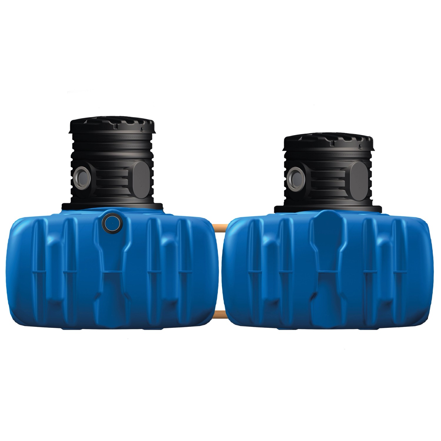 4rain Flachtank Flat S 4.500 l Erdtank mit Schachtverlängerung und blauen Tankmodulen.