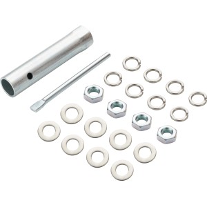 Montage-Set für Gartentisch Harris, 25-teilig, mit Schraubenschlüssel, Schrauben, Muttern und Unterlegscheiben.