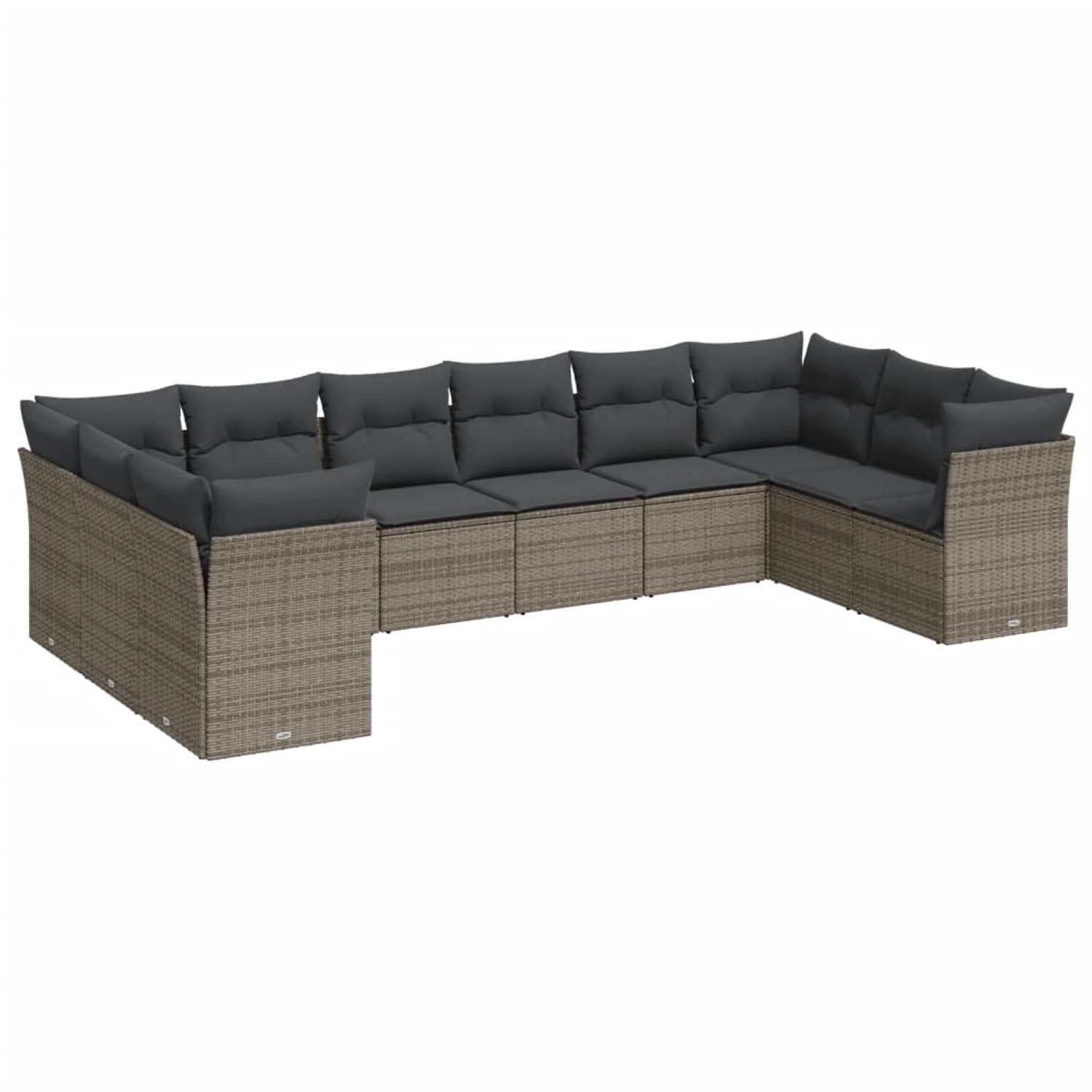 vidaXL 10-tlg Garten-Sofagarnitur mit Kissen Grau Poly Rattan Modell 18