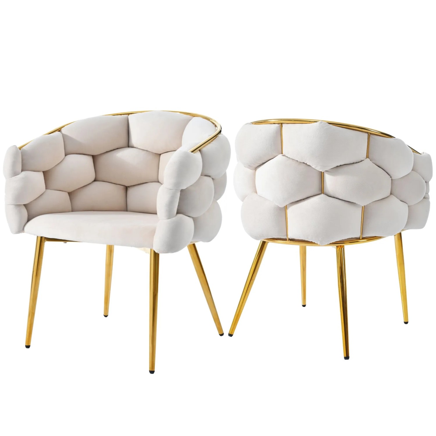 Merax Esszimmerstuhl 2Er Set Beige Samt Goldfarbene Beine