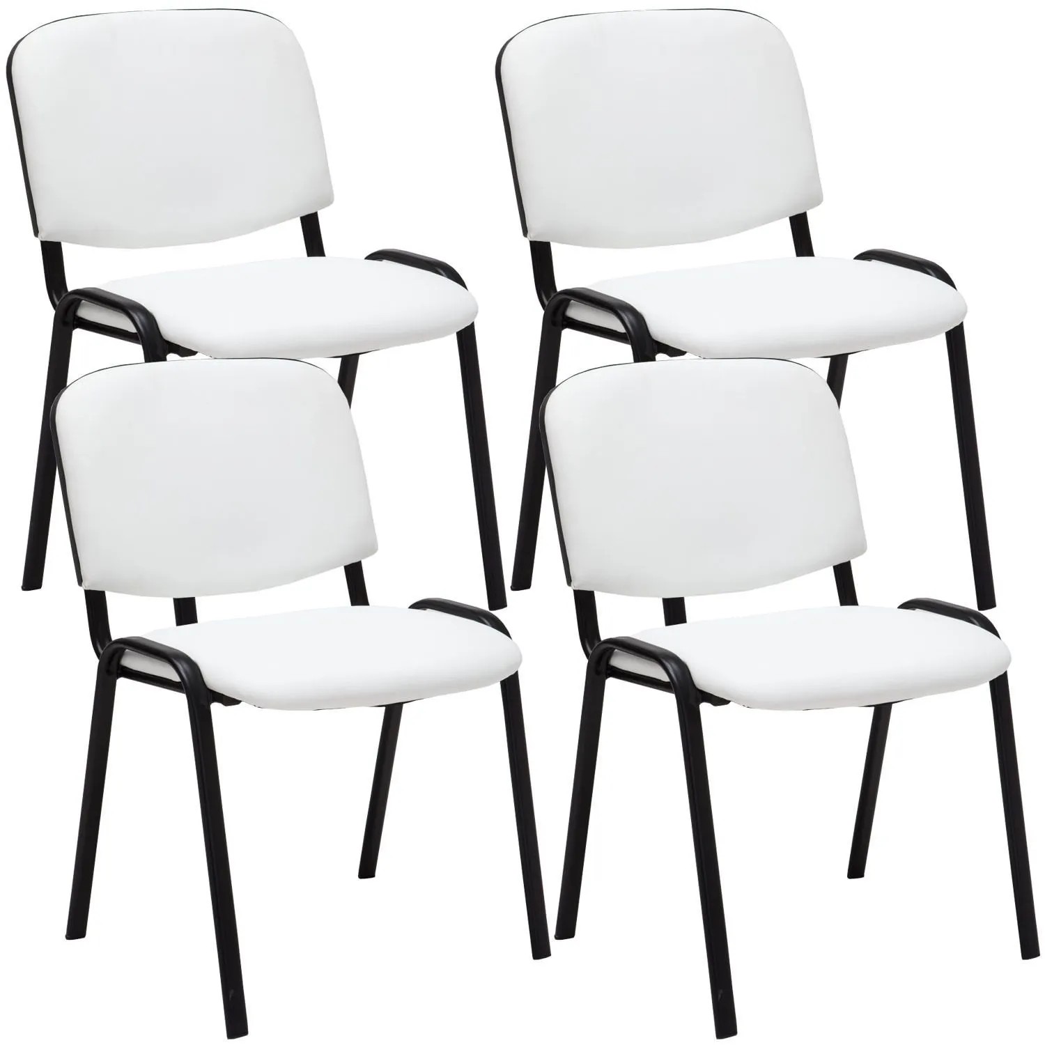 DELUKE 4er Set Besucherstuhl ZAGREB Kunstleder Weiß 53x53x83cm Konferenzstuhl Wartezimmerstuhl Bürostuhl