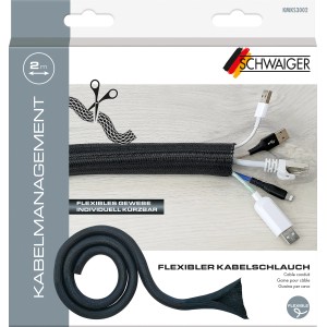 Schwaiger Kabelschlauch, schwarz, flexibel zum Bündeln von Computer- und Multimediakabeln.