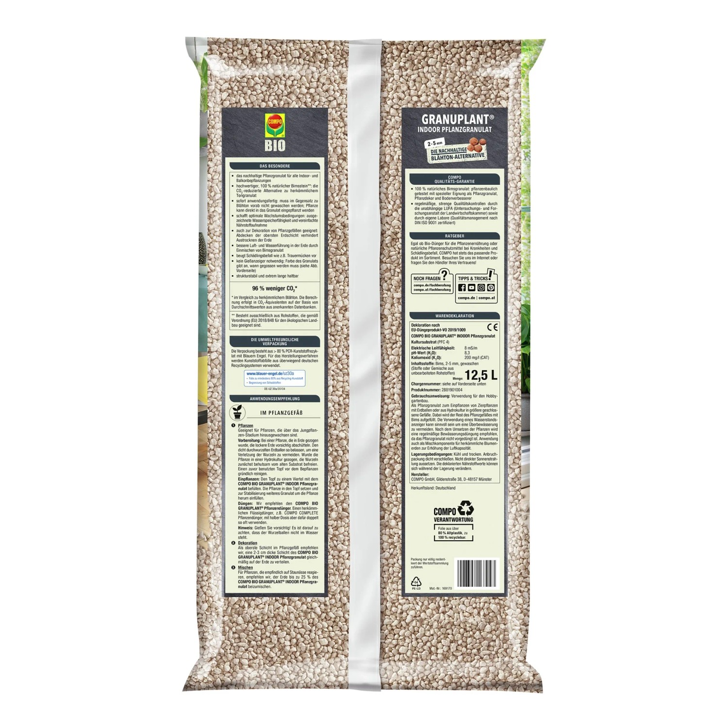 Compo Bio-Pflanzgranulat Granuplant Indoor, 12,5 l Sack für Hydrokultur & Zimmerpflanzen.