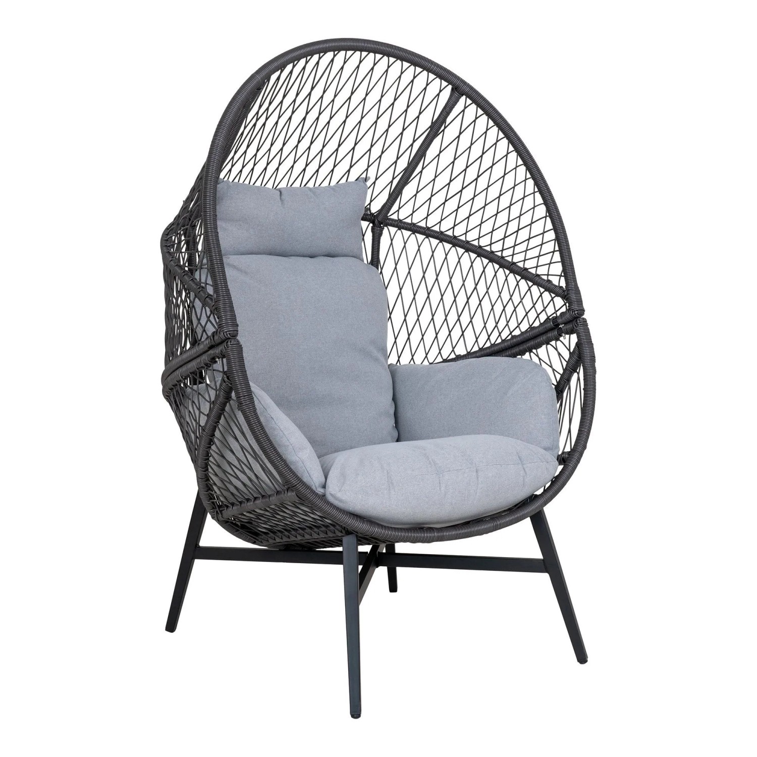 furnicato Lounge Stuhl Rosario Rattan Stahl Schwarz
