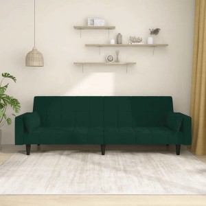Dunkelgrünes vidaXL Schlafsofa 2-Sitzer aus Samt mit Kissen im Wohnzimmer.