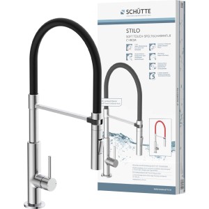 Schütte Stilo Spültischarmatur mit schwarzem Soft-Touch Schlauch, Chrom-Schwarz.