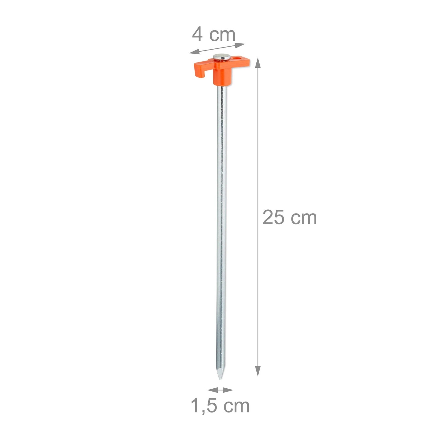 Relaxdays Felsbodenhering, 25 cm lang, mit orangefarbenem Kopf und verzinktem Stahl für harte Böden.