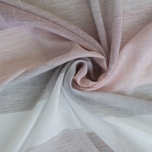 Transparenter Vorhang „Kadin Rose“ mit rosa, grauen und weißen Streifen und verdeckten Schlaufen.