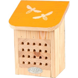 Esschert Design Bienenhaus aus Holz mit gelbem Dach und Bienen-Silhouette, 20x15x12 cm.