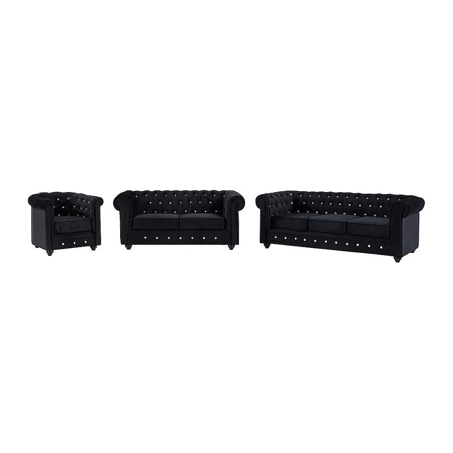 Vente-unique Couchgarnitur Mit Sessel Chesterfield Schwarz 165 cm  82 cm  205 cm