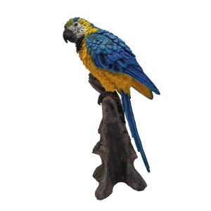 Deko-Figur: Blauer und gelber Papagei auf Ast, 22 cm, für Haus und Garten.