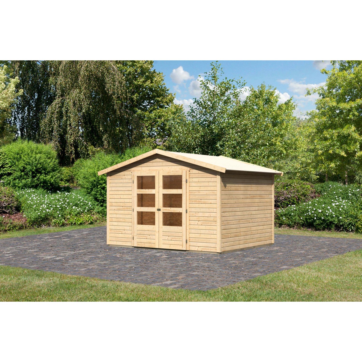 Karibu Holz-Gartenhaus Aesch Natur Satteldach Unbehandelt 242 cm x 242 cm günstig online kaufen