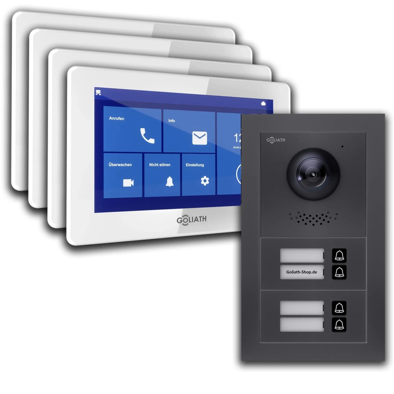 Goliath Basic Line 4-Familienhaus Video Türsprechanlage Monitor Weiß - Anth günstig online kaufen