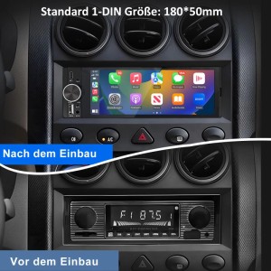 Junsun Autoradio 1 DIN mit Carplay, Vorher/Nachher-Vergleich im Auto-Cockpit.