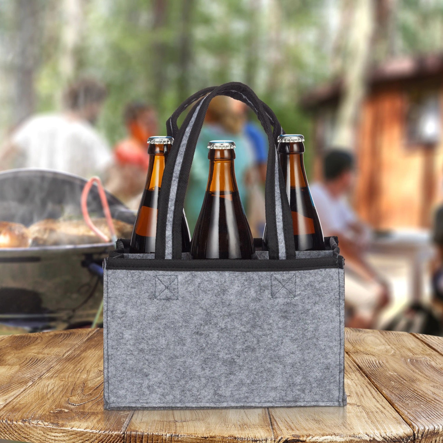 Relaxdays Flaschenträger Filz Anthrazit Faltbar für 6 Flaschen 15 cm x 24 cm x 15 cm 140 g_2