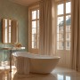 Badezimmer mit A.S. Creation Vliestapete Ornament in Grün-Gold, klassisch und stilvoll.