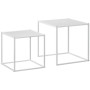 Weißes HOMCOM Couchtisch-Set aus Stahl, zwei quadratische Beistelltische in unterschiedlichen Größen, modern.