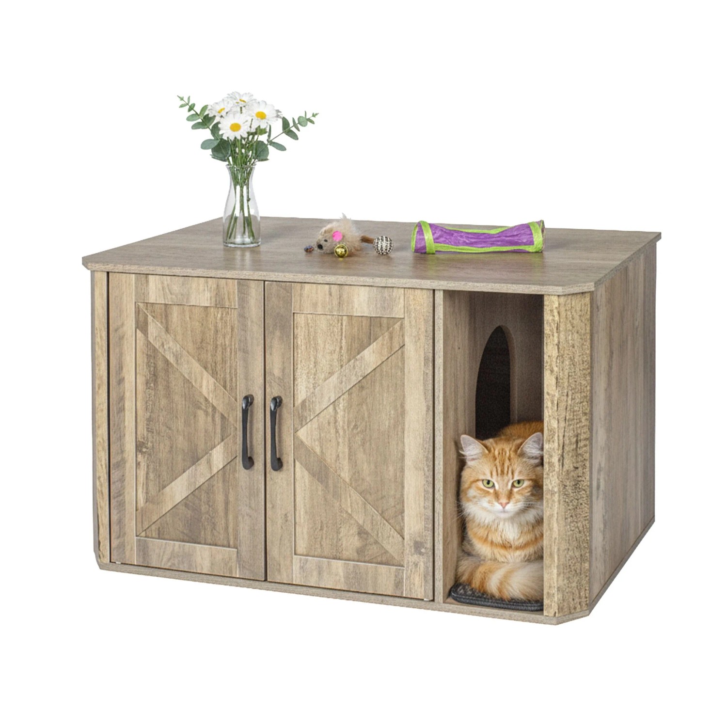 Relaxdays Katzenschrank MDF Holzoptik Mit Streumatte 50 cm x 85 cm x 49 cm 14,5 kg