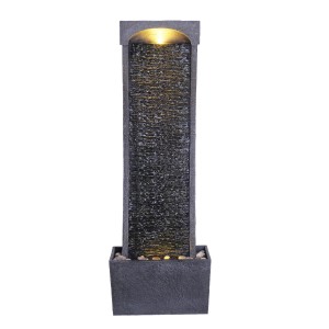 Schwarzer Teamson Home Gartenbrunnen mit Wasserfall und LED-Beleuchtung, 98 cm hoch.