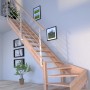 ¼ gewendelte Buchenholztreppe Mykonos Pro mit Design-Geländer und Holzstäben, unbehandelt.