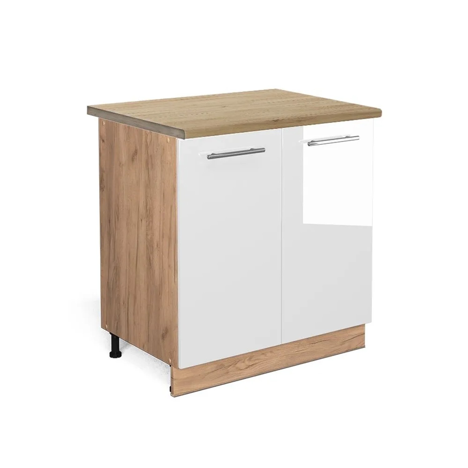Vicco Küchenunterschrank Fame-Line Weiß Hochglanz 80 x 82 mit Regal AP Eiche