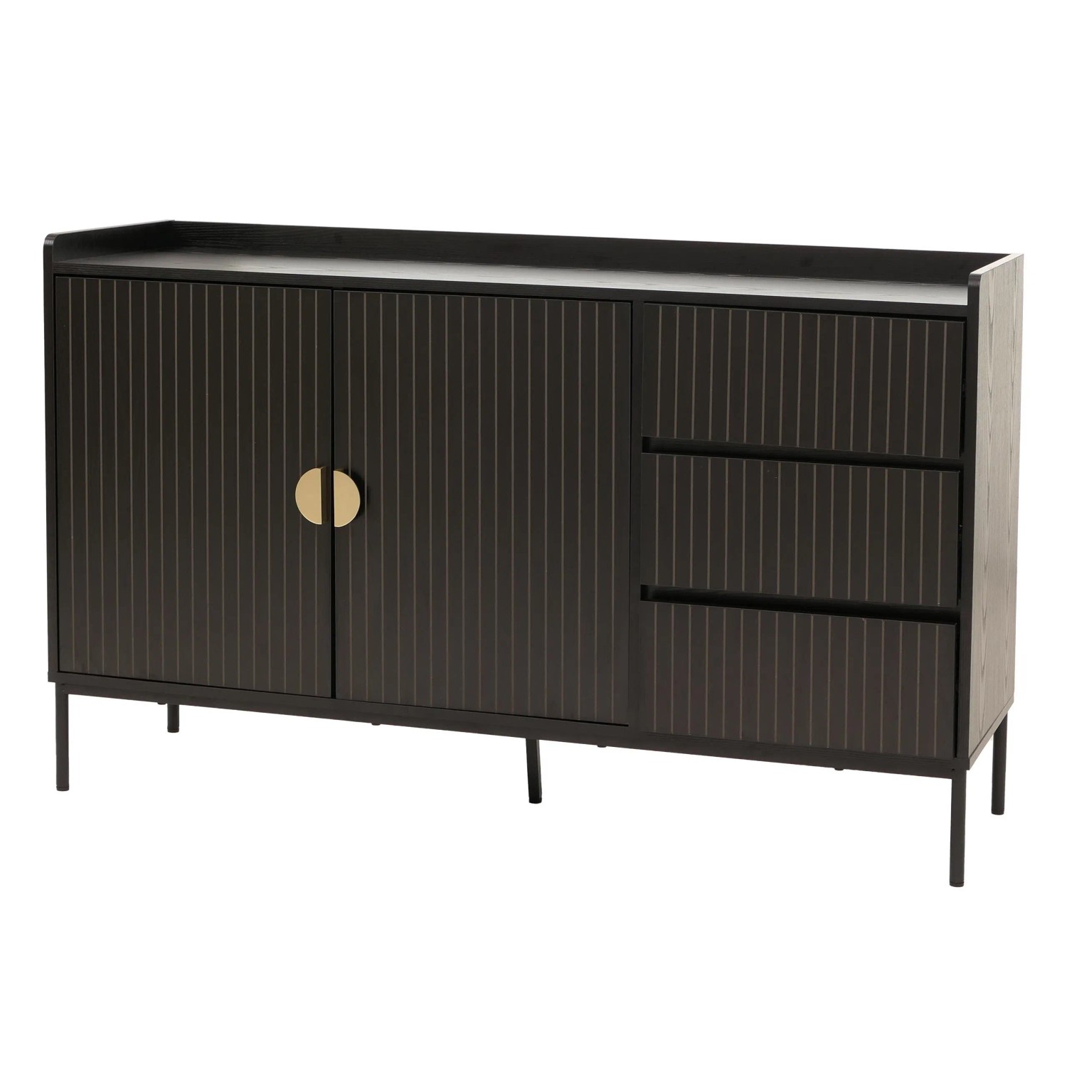 MCW Sideboard O39 3 Schubladen 2 Türen Holz Melamin 80x130x42cm Holzoptik Schwarz