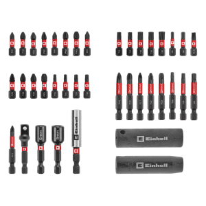 Einhell Bit- und Stecknuss-Set, 39-teilig, verschiedene Schraubenzieher-Bits und Stecknüsse.