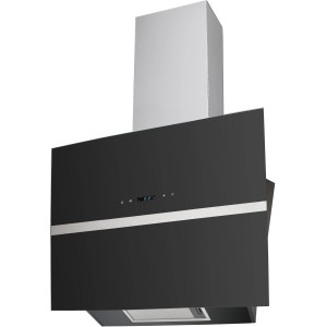 Schwarze Wolkenstein Wandhaube W S4-60A++BTZ mit LED-Beleuchtung und silbernem Schacht.