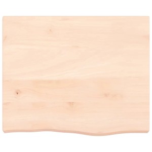 Unbehandelte, helle Massivholz Waschtischplatte 60x50 cm mit Naturkante.