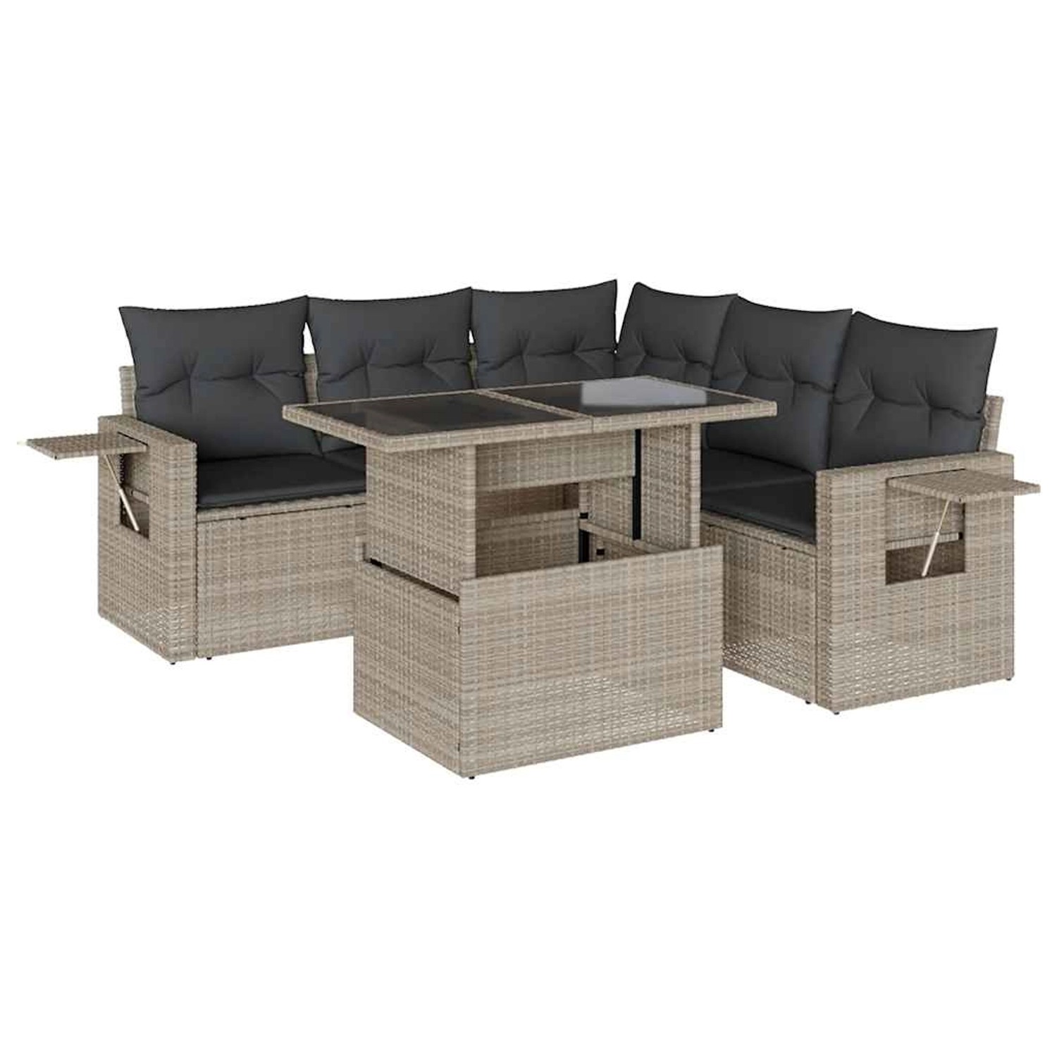 vidaXL 6-Tlg Garten-Sofagarnitur mit Kissen Hellgrau Poly Rattan 3267902 günstig online kaufen