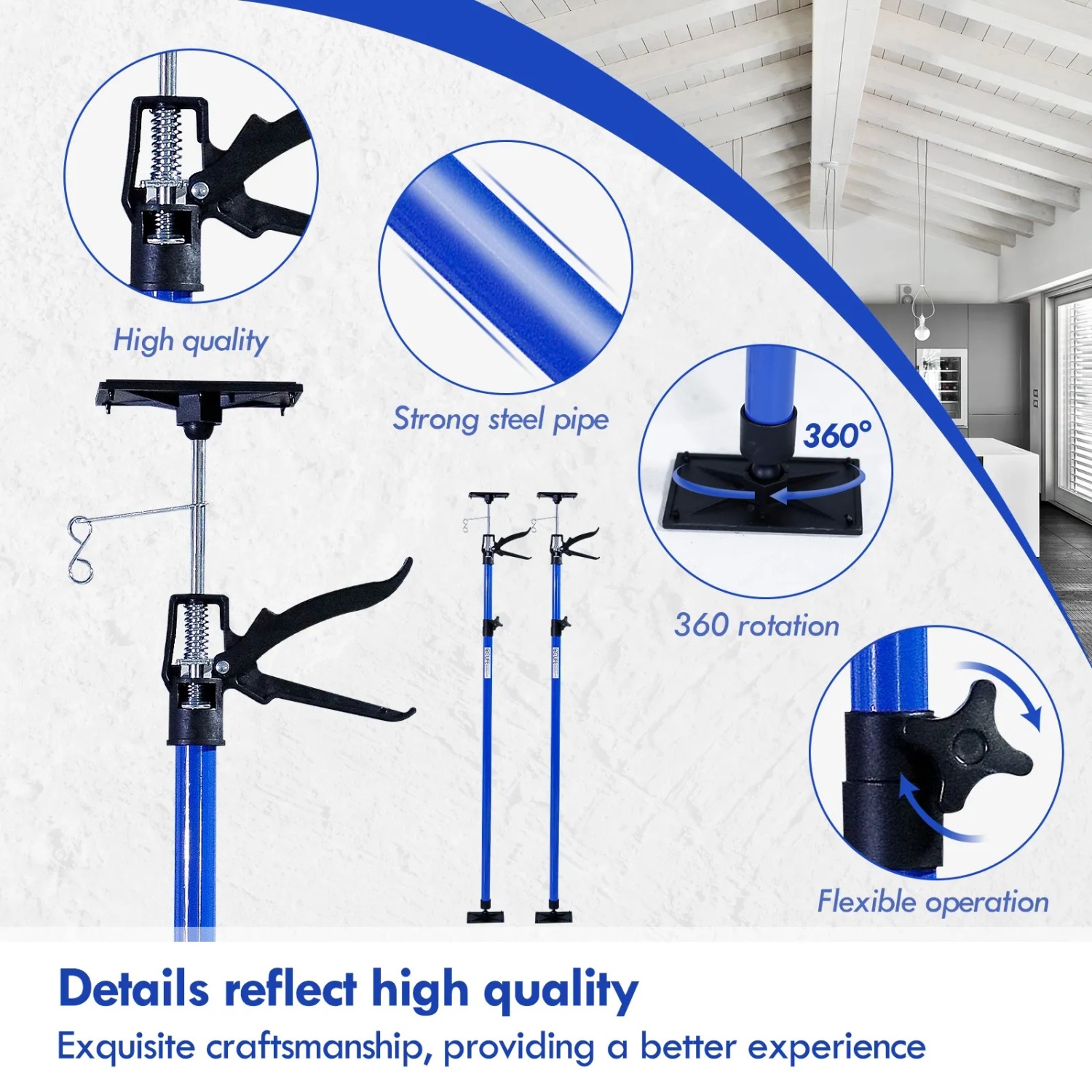 CCLIFE Deckenstützen Set, 115-290cm, bis 30kg belastbar. Teleskopstützen für Montagearbeiten.
