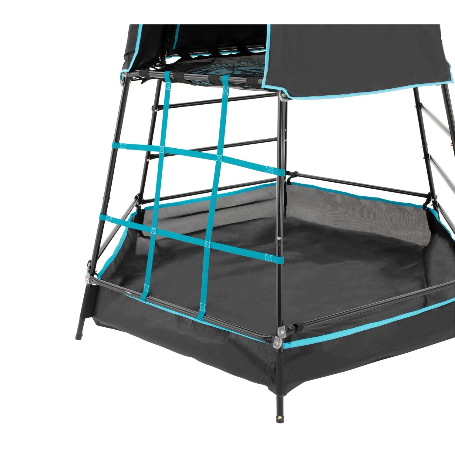 TP Toys Klettergerüst Explorer, schwarz mit blauen Akzenten, für Spielplätze & Gärten.