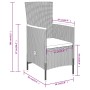 Abbildung eines Gartenstuhls der vidaXL 7-Tlg Essgruppe, aus Rattan in Schwarz mit cremefarbenem Kissen und Maßangaben.