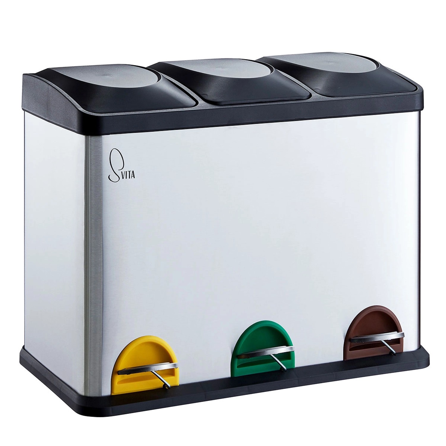 Svita TC3X15 Mülleimer Papierkorb Edelstahl Treteimer Abfalleimer Recycling 45L Silber