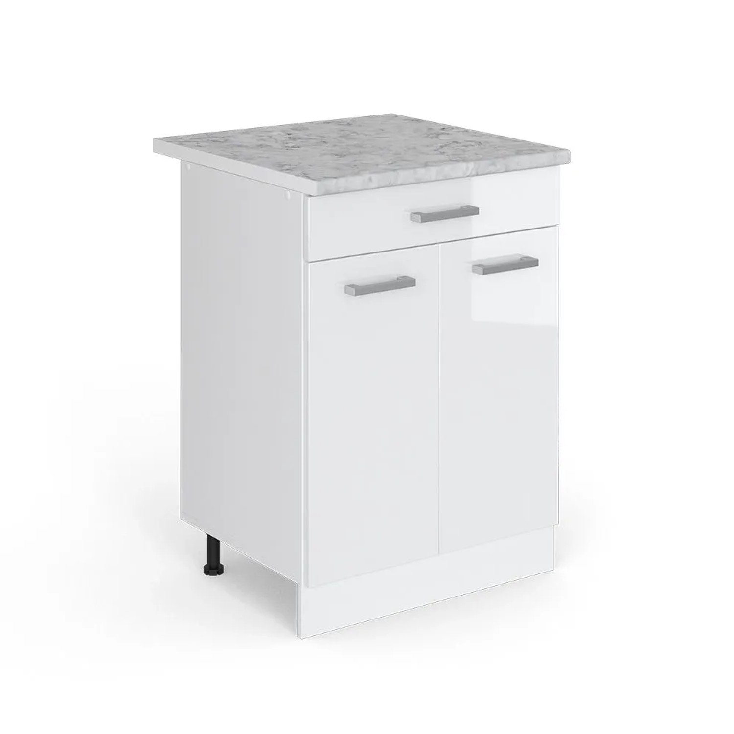 Vicco Küchenunterschrank R-Line Weiß Hochglanz Weiß 60 cm mit Schublade AP Marmor