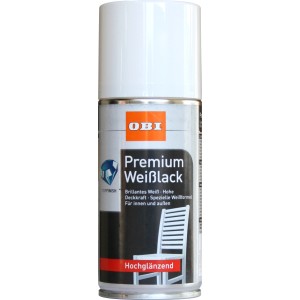 OBI Premium Weißlack Spray, hochglänzend, 150ml. Buntlack-Spray für Innen- und Außenbereiche.