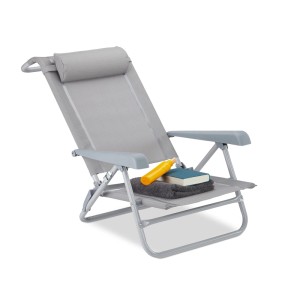Relaxdays Liegestuhl Stahl Grau Klappbar 8-fach Verstellbar mit Nackenkissen 76,5 cm x 58 cm x 80 cm 3,9 kg