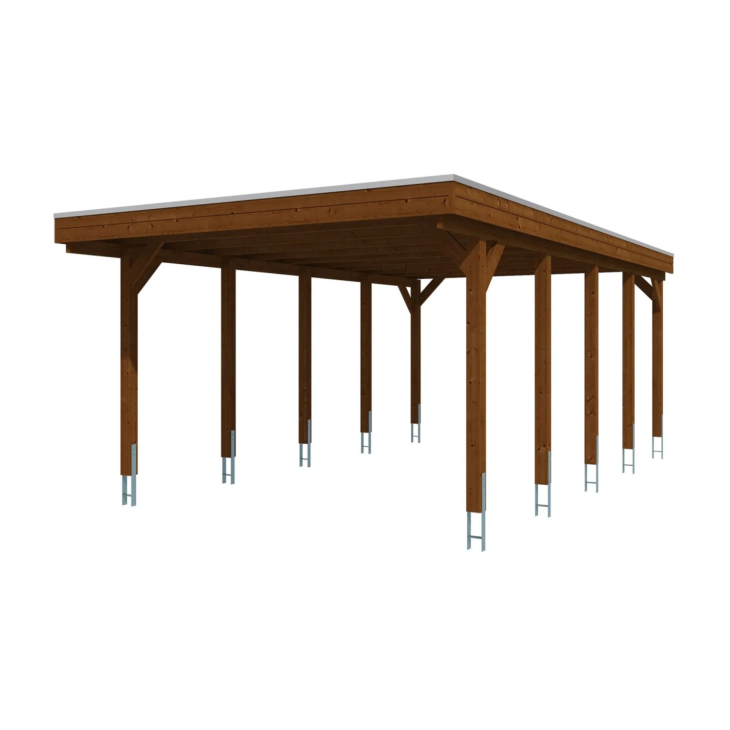 Skan Holz Carport Friesland mit EPDM-Dach 402 cm x 708 cm Nussbaum