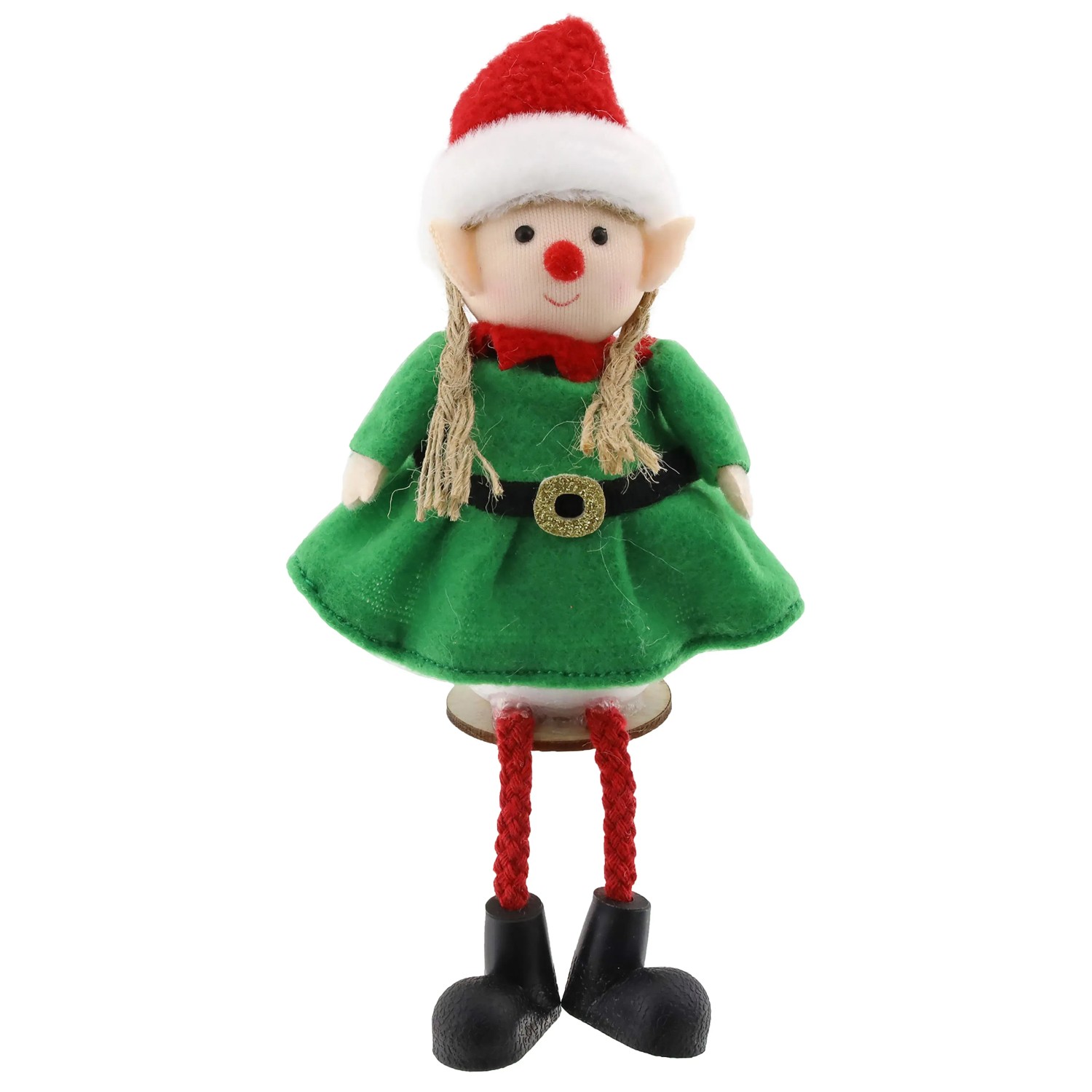 Weihnachts-Deko Elfenmädchen aus Stoff 19,5 cm Grün-Rot