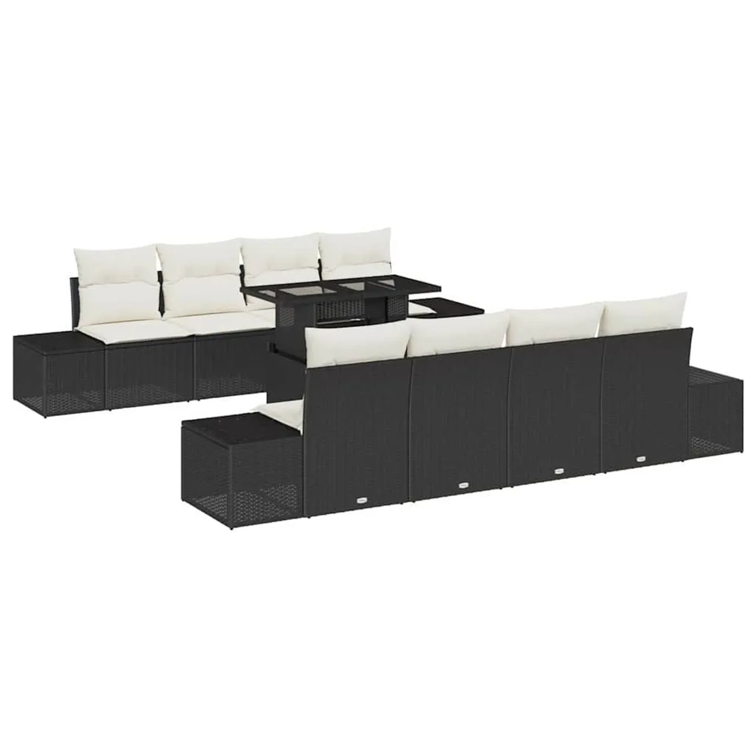 vidaXL Gartensofa-Set mit Kissen mit Speicher 9 Stk Schwarz und Creme 3357880