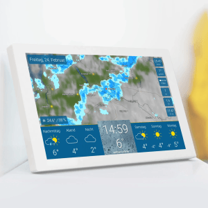 WetterOnline WetterDisplay wetteronline home Wetterstation WLAN Raumsensor Touch-Bildschirm HD-Farbdisplay Weiß Premium-Wetterdaten Unwetterwarnung