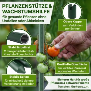 TTL GARDEN Rankstäbe 90cm 11mm 5er Set Kunststoffbeschichtet Grün Pflanzstäbe Rankhilfe Für Tomaten Bohnen Gurken Blumen Gewächshaus