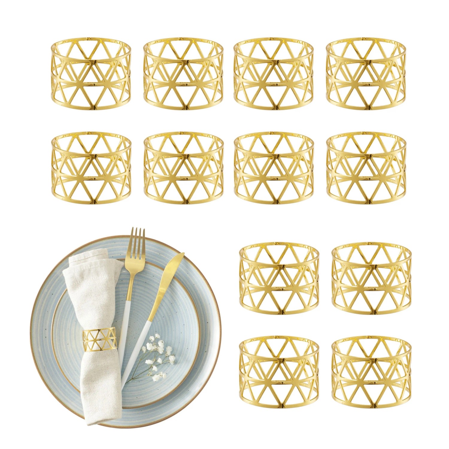 Relaxdays Serviettenringe 12er Set Eisen Gold 3 cm x 4,5 cm 12 g